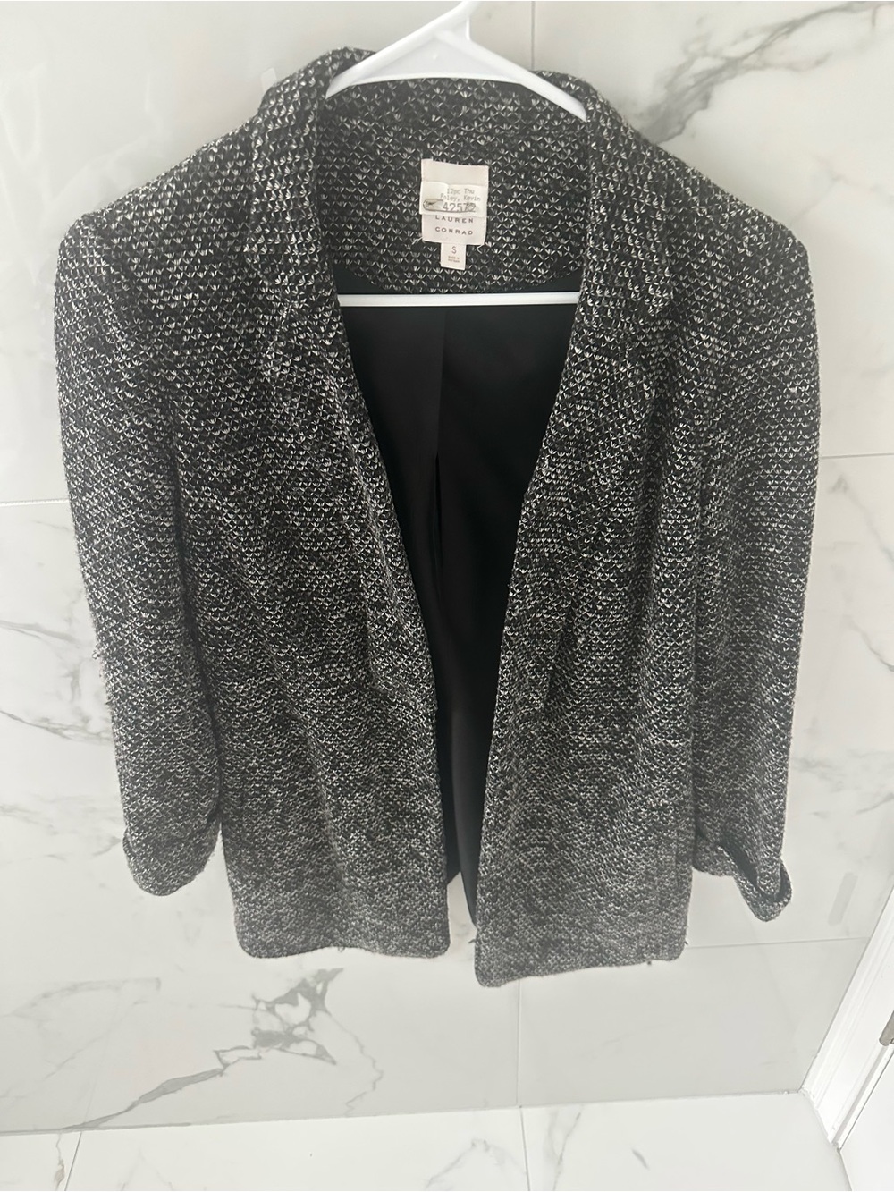 LC Lauren Conrad Black & White Tweed Open-Front Blazer